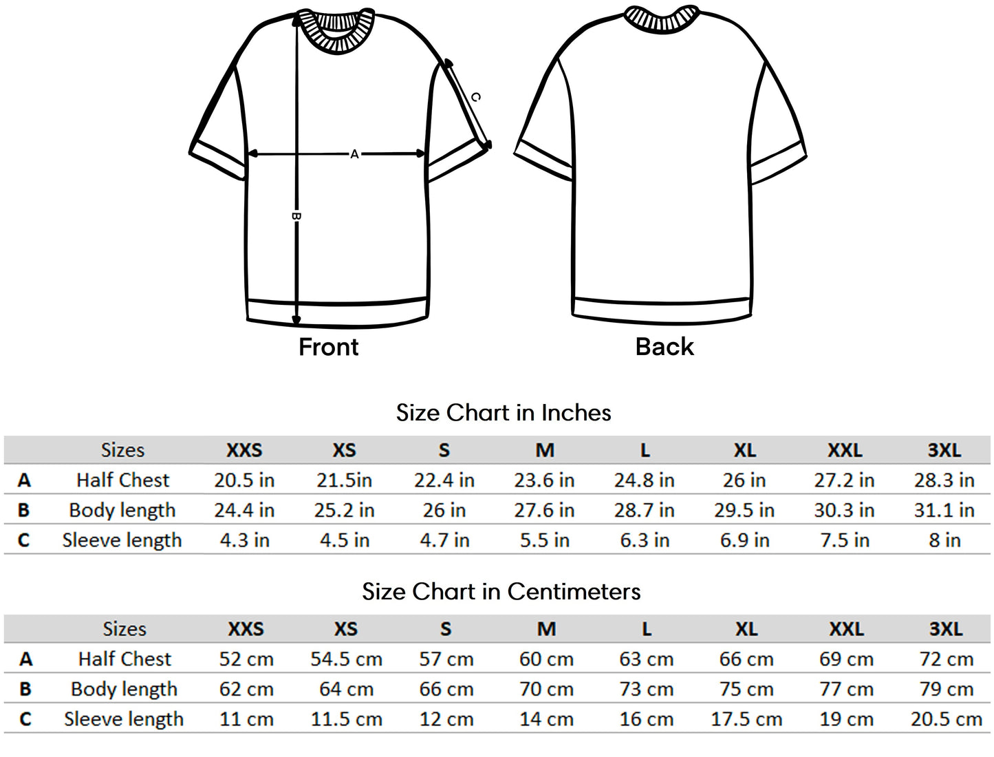 Sizing charts for the anime inspired pump-covers. The first chart is in inches while the second chart is in centimeters
