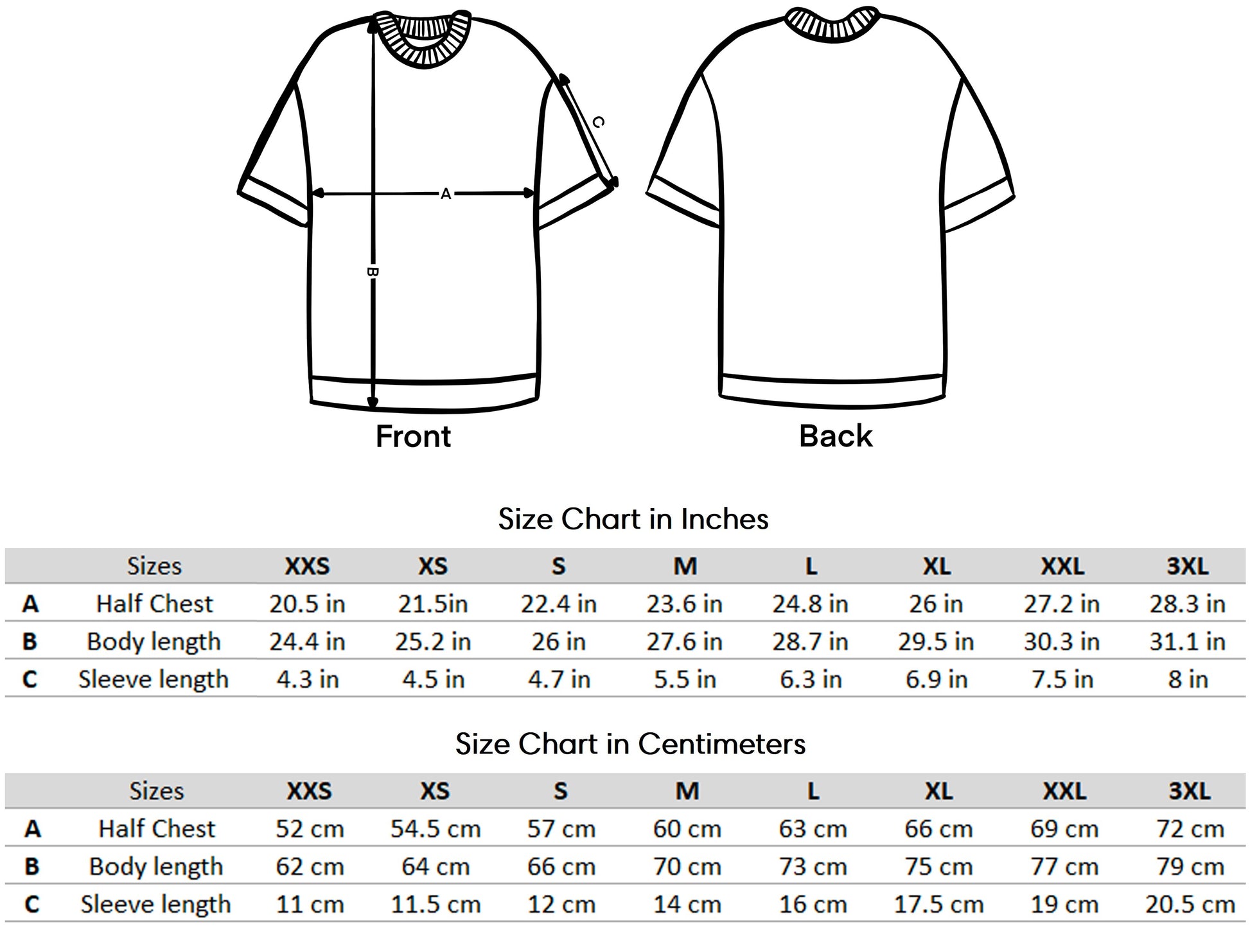Sizing charts for the anime inspired pump-covers. The first chart is in inches while the second chart is in centimeters