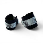 A pair of cable cuffs inspired by Rukia from Bleach. Top-down view
