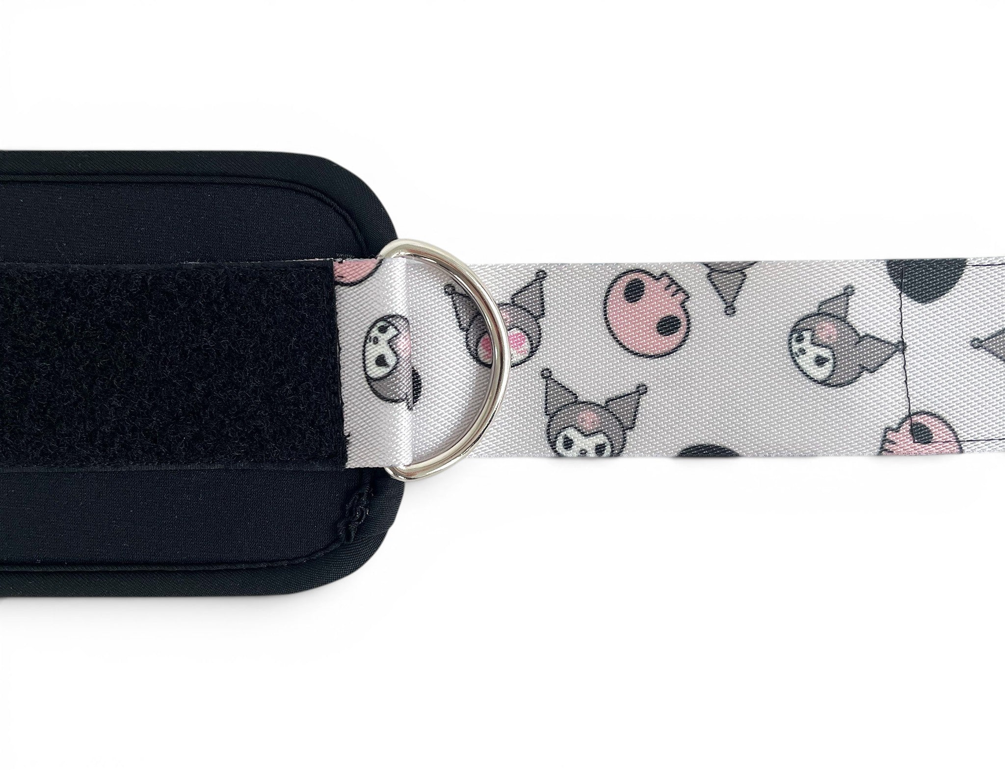 A pair of cable cuffs inspired by Kuromi from Hello Kitty Sanrio. Detail shot