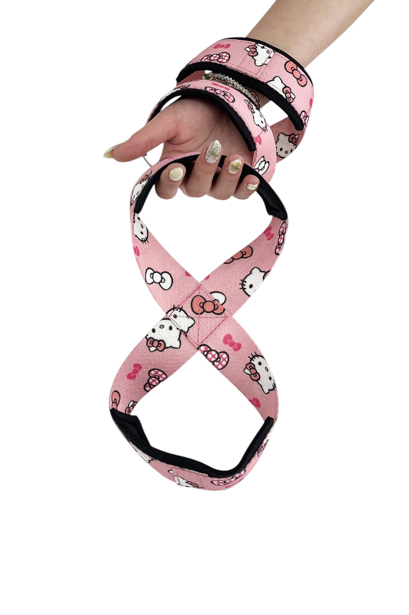 Anime 8 figure lifting straps inspired by Hello Kitty from Sanrio. Anime lifting gear for the gym
