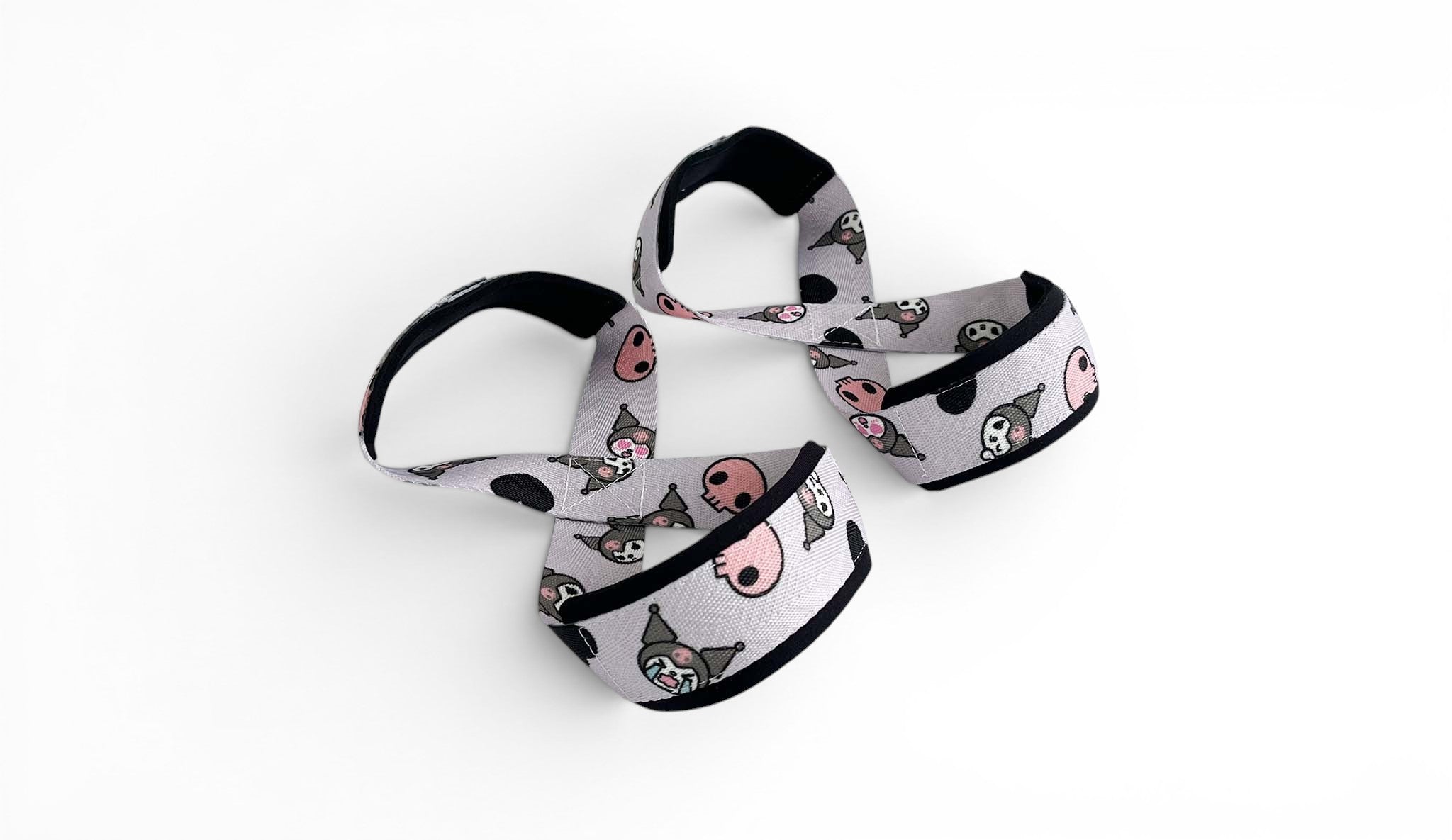 Anime 8 figure lifting straps inspired by Kuromi from Sanrio. Anime lifting gear for the gym
