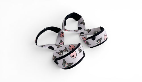 Anime 8 figure lifting straps inspired by Kuromi from Sanrio. Anime lifting gear for the gym