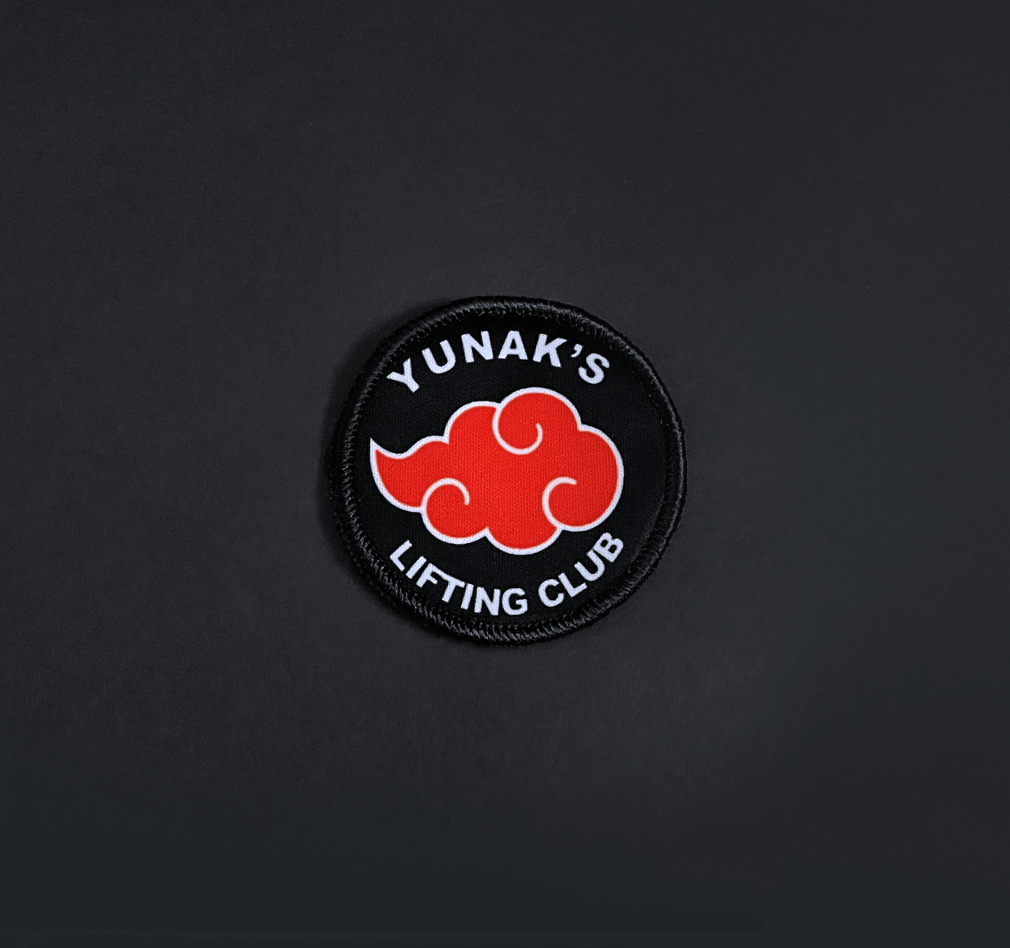 A top down view of the Yunak's Lifting Club embroidery patch
