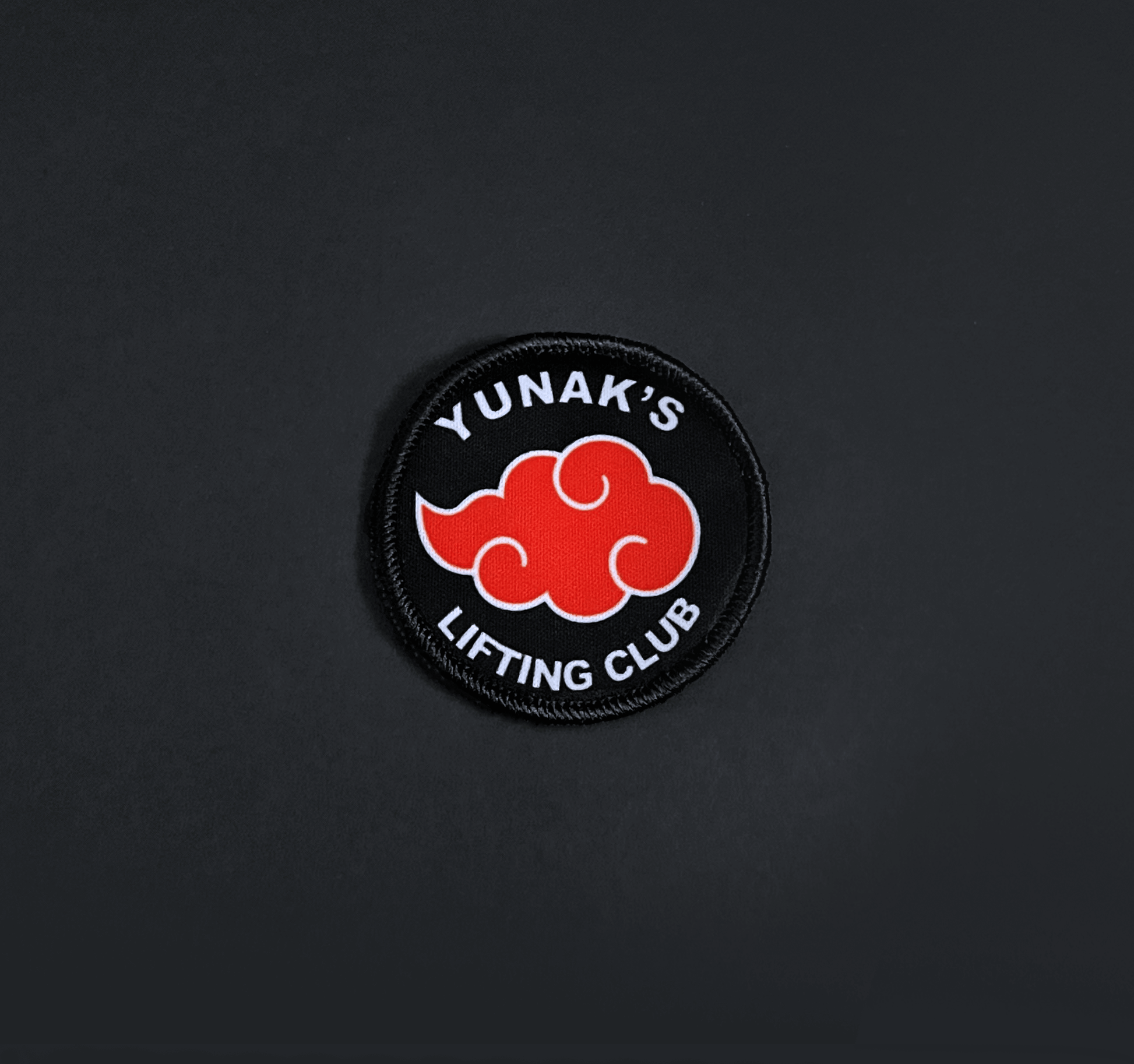 A top down view of the Yunak's Lifting Club embroidery patch
