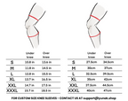 Sizing charts for the anime inspired knee sleeves. First chart is in inches while the second chart is in centimeters