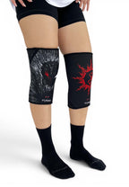 7mm thick knee sleeves inspired by Guts from Berserk. Anime knee sleeves for the gym with Guts anime design for weightlifting. Shot from the side