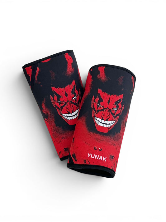 7mm thick knee sleeves inspired by Kenpachi from Bleach. Anime knee sleeves for the gym with Zaraki anime design for weightlifting