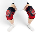 7mm thick knee sleeves inspired by Kenpachi from Bleach. Anime knee sleeves for the gym with Zaraki anime design for weightlifting. Detail shot in squatting position