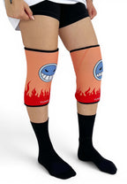 7mm thick knee sleeves inspired by Ace from One Piece. Anime knee sleeves for the gym with Ace anime design for weightlifting. Shot from the side