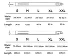 Sizing charts for the anime inspired lifting belts. The first chart is in inches while the second chart is in centimeters