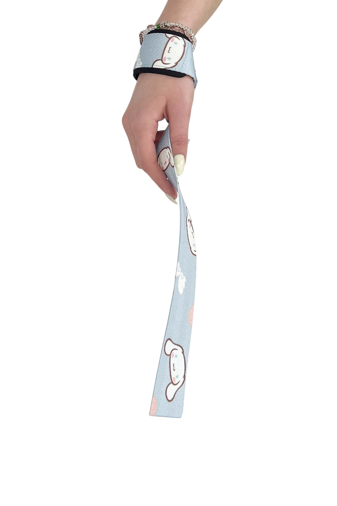 Anime lifting straps inspired by Cinnamoroll from Sanrio. Anime lifting gear for the gym