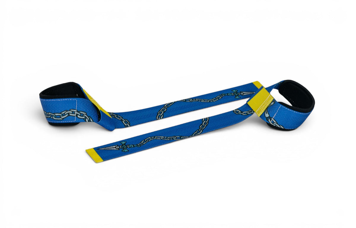 Anime lifting straps inspired by Kurapika from HunterxHunter. Anime lifting gear for the gym