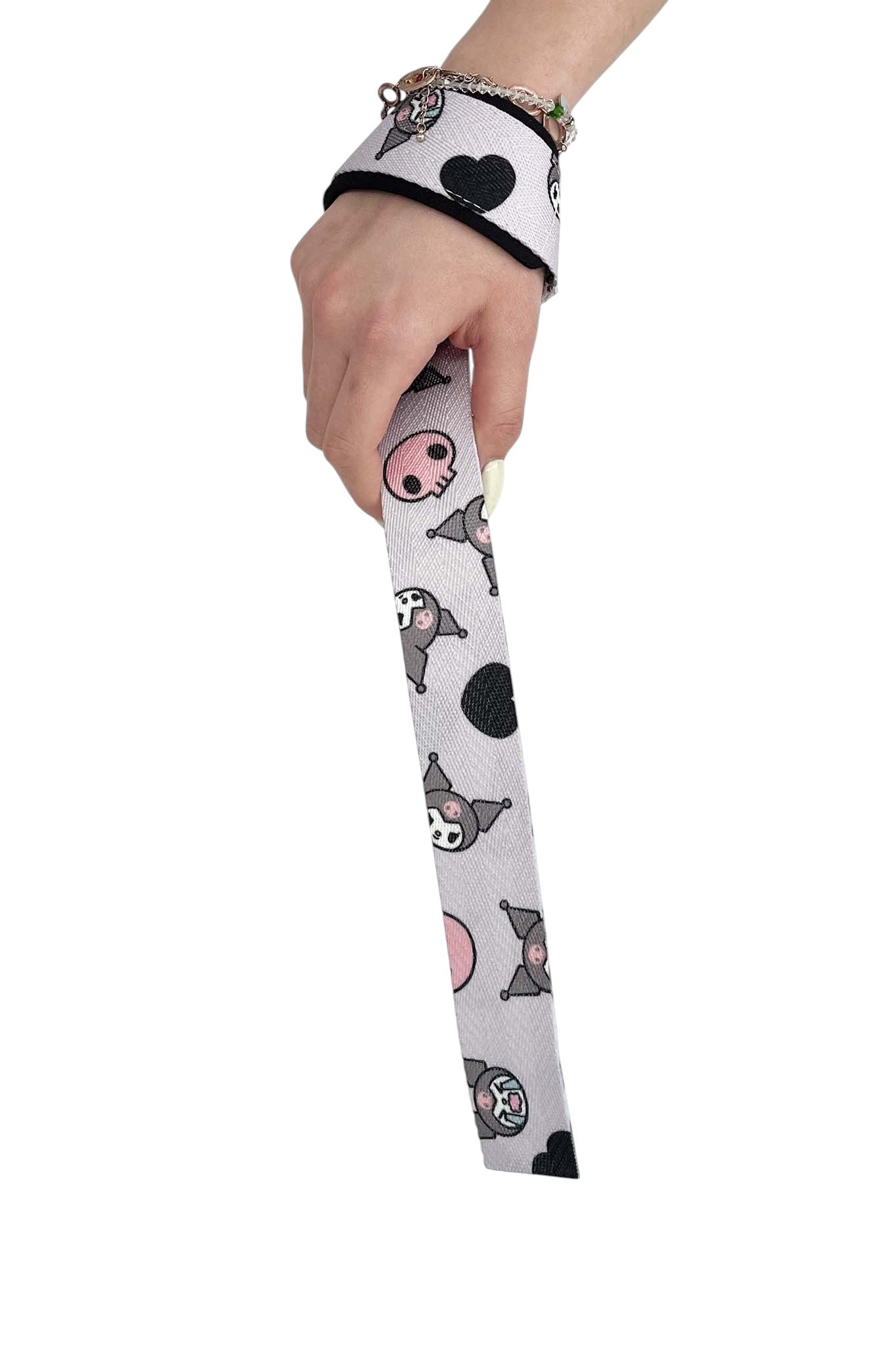 Anime lifting straps inspired by Kuromi from Sanrio. Anime lifting gear for the gym