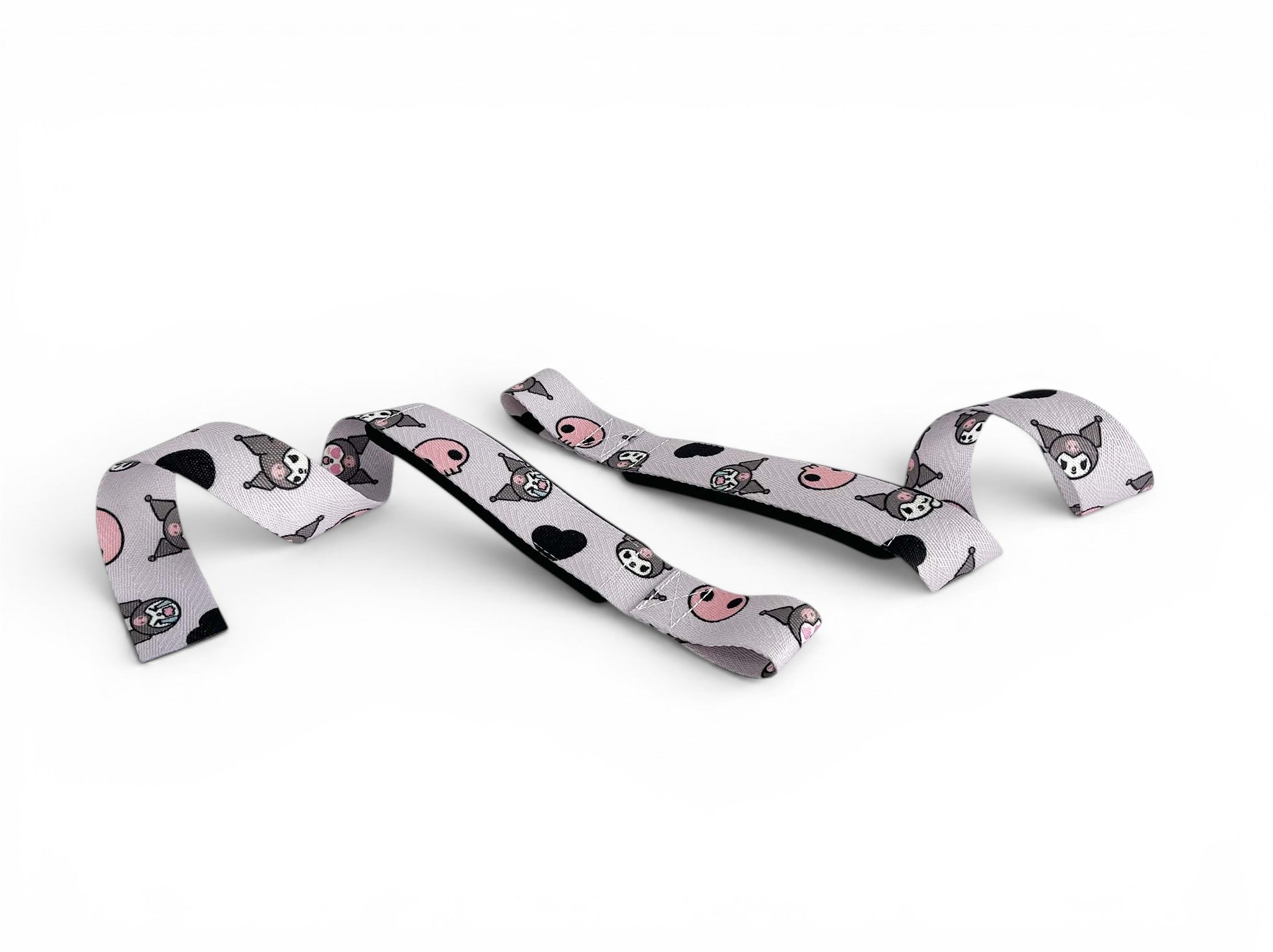 Anime lifting straps inspired by Kuromi from Sanrio. Anime lifting gear for the gym