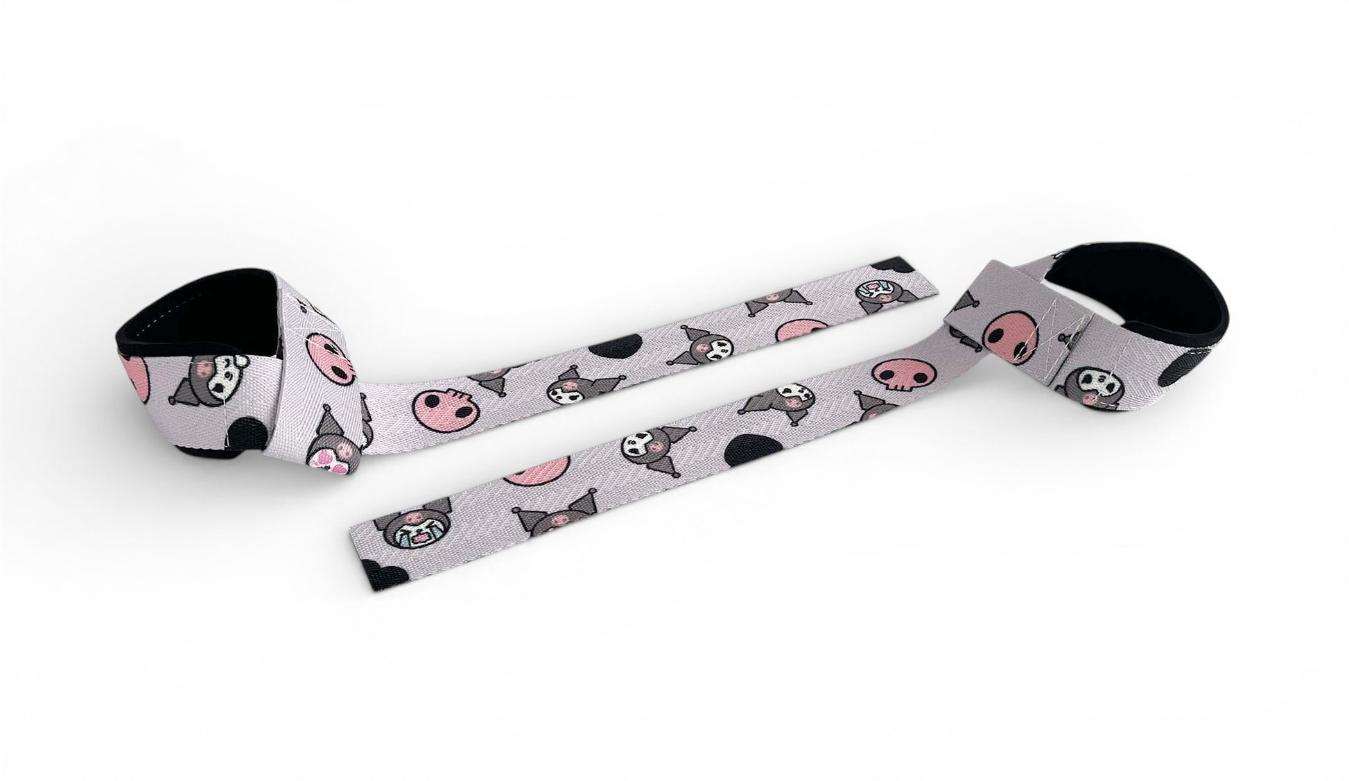 Anime lifting straps inspired by Kuromi from Sanrio. Anime lifting gear for the gym