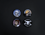 A photo of the 4 anime embroidery patches that come with this belt variation. First patch is Rukia. Second patch is Ichigo, third is featuring Aizen and the fourth is a Yunak's Lifting Club patch. The photo is top down view of the patches.