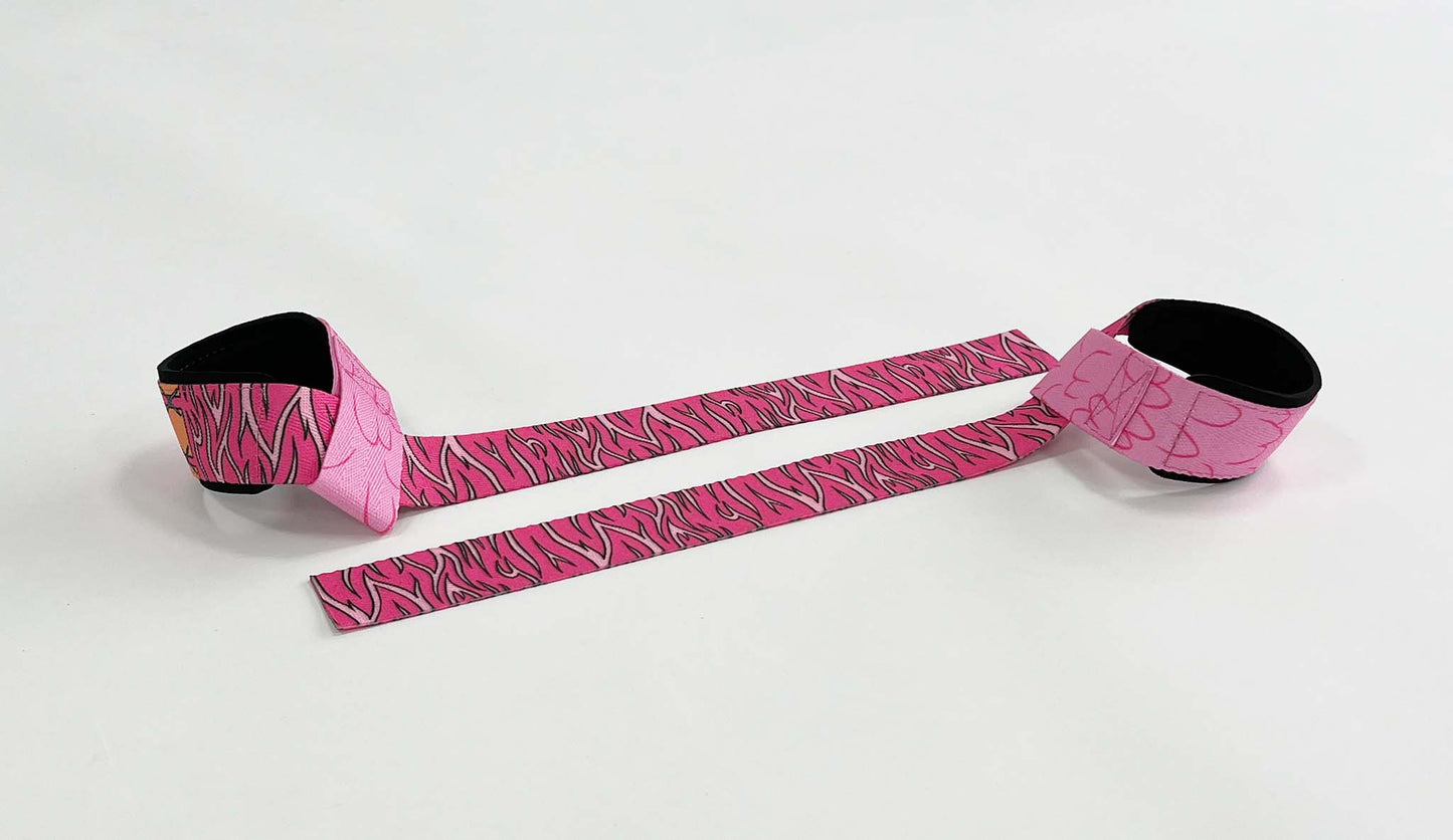 Anime lifting straps inspired by Doflamingo from One Piece. Anime lifting gear for the gym