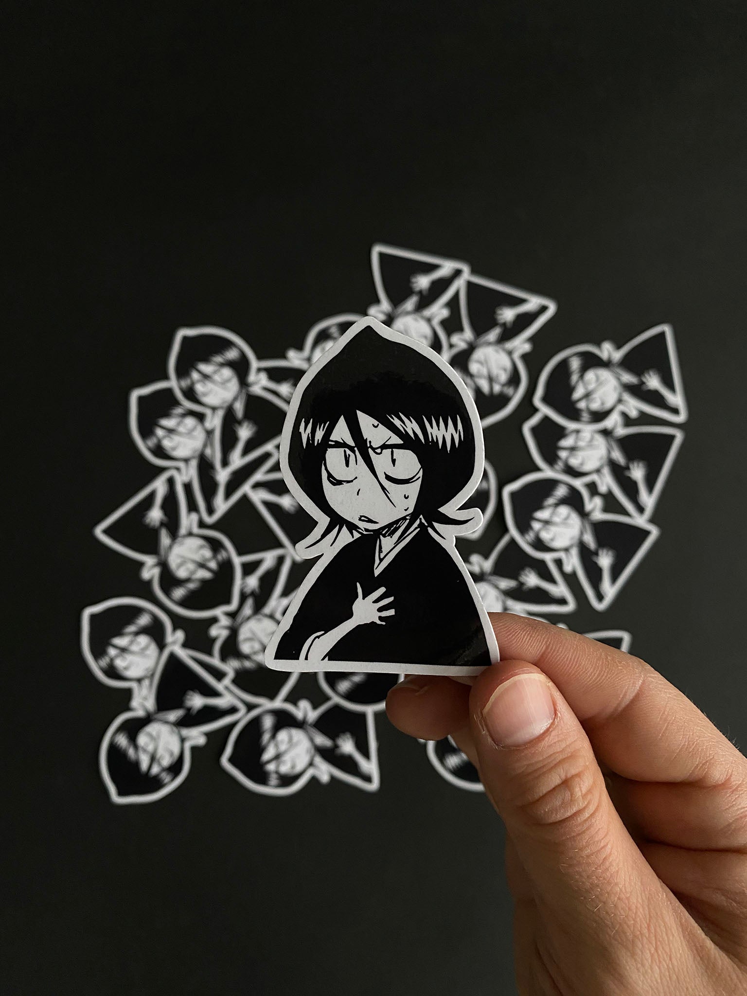 A close up of a sticker inspired by Rukia