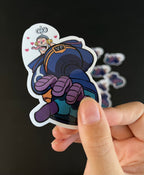 A close up of a sticker inspired by Franky