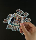 A close up of a sticker inspired by the whole mugiwara crew