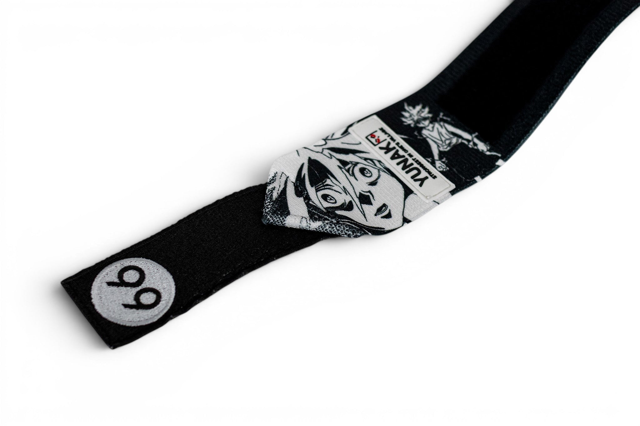 Embroidered anime wrist wraps inspired by Killua and Gon from HunterxHunter. Anime lifting wraps for the gym. Close detail shot